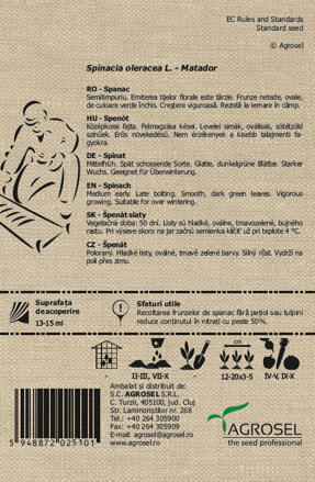 BIO semena špenátu Matador, 6 g. Exp. 11/25.