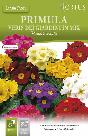 Prvosenka bezlodyžná Veris Dei Giardini, mix barev, semena 0,05 g. Exp. 12/24.