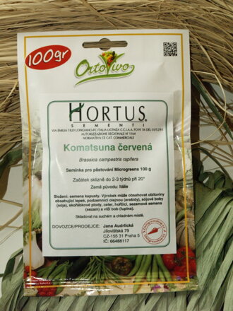 Komatsuna červená, semínka pro pěstování microgreens a lístečků Baby Leaf, 100 g. Exp. 10/23.
